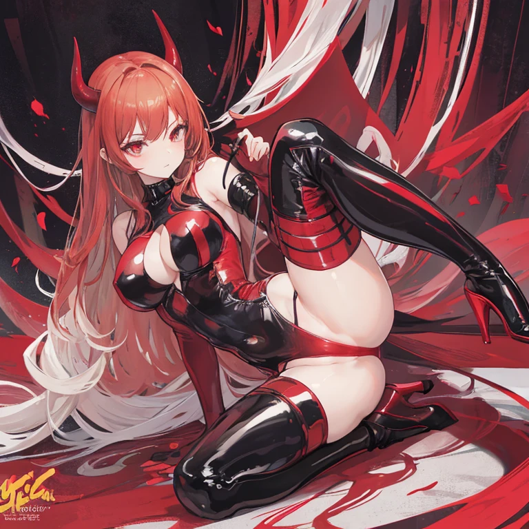 (((nsfw:1.5)))、highest quality、complete limbs、full finger、one beautiful woman、beautiful big breasted woman、straight hair woman、(((red hair woman:1.3)))、(((red knight woman:1.5)))、(((Torn red high neck leotard:1.5)))、(((brown pantyhose with holes:1.3)))、woman raises her hand、A woman sits with her legs wide apart、(((full armor:1.4)))、(((A woman being attacked by countless thick red tentacles:1.5)))、(((The tentacles wrap around the woman's arms.)))、 (((The tentacles are wrapped around the woman's legs.)))、A woman's groin area is exposed、(((A tentacle is inserted into a woman's pussy.:1.5)))、(((A woman crying with pleasure:1.5)))、(((A woman gasps with her mouth open due to the pleasure of climax:1.5)))、suffering face、blushing、(((Countless tentacles ejaculate towards the woman's body, and the woman's body is wet with white semen.:1.5)))