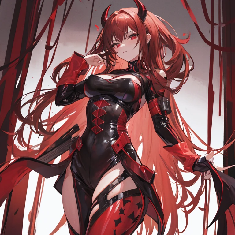 As Shadybug, her attire featured a contrasting combination of red with black dots and black with red dots. The front and back of her waist displayed a vivid red with black spots, while the rest of her costume, including her arms, shoulders, legs, back, and sides of her torso, showcased a sleek black speckled with red dots. Her footwear included red platform soles reminiscent of Queen Bee's style. Her mask was integrated into her jumpsuit via a black turtleneck, concealing her eyes with a design akin to Ladybug's face mask, characterized by a symmetrical arrangement of red and black spots. Her hair was styled into twin buns similar to Multimouse's, accented with strands of red ribbons that resembled a ladybug's antennas or wings in motion. Additionally, a bold red streak adorned her bangs, while strands of red hair framed her face. Her eyes assumed a fiery red hue, and she wore dark mauve lipstick. SPARKLE; GLITTER