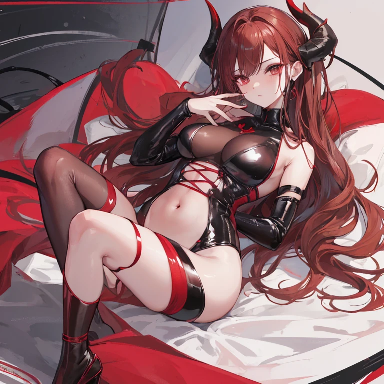 Masterpiece, animerealistic, Top quality, Ultra high definition, Maximum resolution, Very detailed, Professional lighting, Cowboy shot, Grab your own breasts, One girl, she’s a female oni, devilish girl, she has light red hair, gothic demoness, yellow eyes, beautiful ultra detailed eyes, Very cute, submissive , long hair, Hairpin, wearing micro bikini in black, gothic, on bed, (on back), legs spread, temptress , cameltoe, lace panties, skindentation, steam, heavy breathing, anime screencap, thighs, seductive sweat, wearing mascara, blush, drippy panties