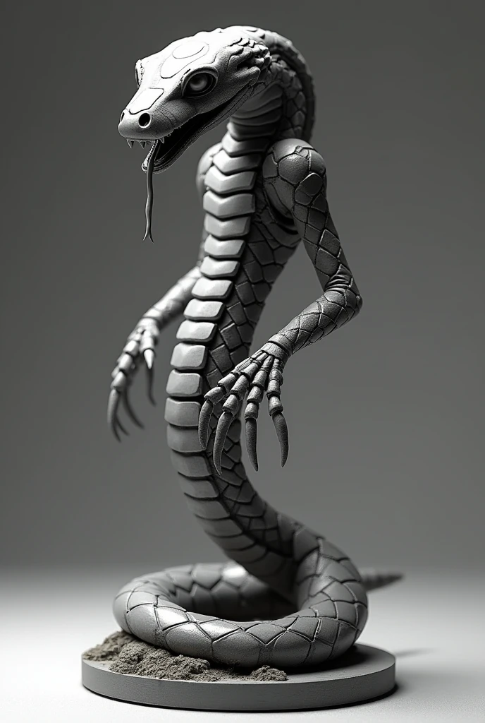 Viper Mecha, full bodyesbian, alone, Cyberpunk, Delicate snake head, Popmart blind box, Clay texture, Step on Earth, black and white background, bonsai, circular base, natural lightting, Best Quality, Ultra detailed, arte 3D, C4D, OC renderer, a 3D render, 8 thousand