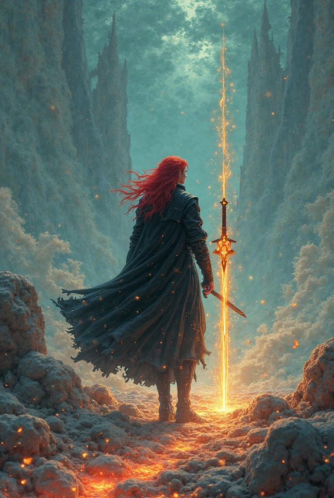 Dream Westward Journey,Swordsman,red hair,black clothes,Illuminated levelless weapon,Handsome