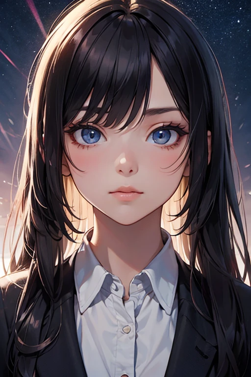 Masterpiece , Amazing girl, cute female , Broken, high-detail eyes, perfect eyes, Portrait, high-detail face, Same vision, strong lights, Irridescent color, globalillumination, soft lighting, dreamy light, digitial painting, 8 thousand Close-up, fanciful, nigh sky, As estrelas, Starcloud, White crystal, rays of moonlight, peacful, 夏天, (8 thousand:1.1)