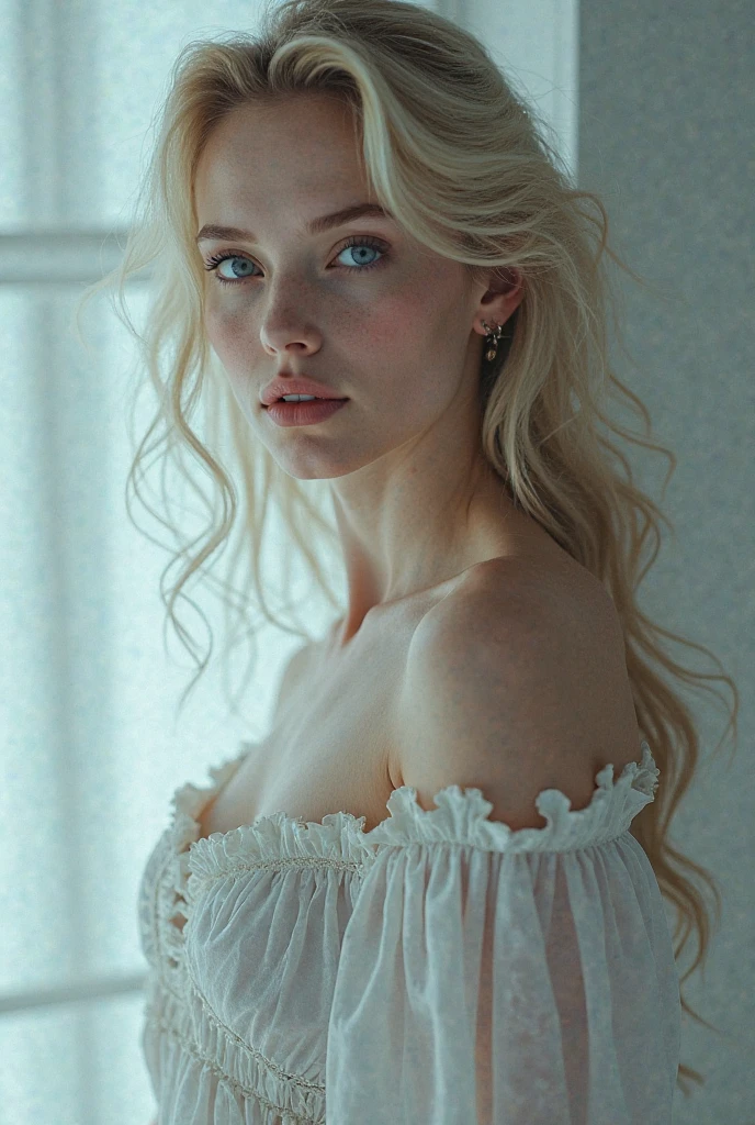 A stunning portrait of white hair girl keep in hands a big white mouse, artistic femme by Anton Belovodchenko, reminiscent of the works of Gustav Klimt and Egon Schiele. The girl is adorned unique clothes, her eyes full of emotion and intensity. She wears a flowing intricately patterned dress that complements her ethereal appearance. The background shows a blend of abstract and surrealistic elements . The atmosphere is set ablaze with dramatic, vintage-inspired lighting, casting deep shadows and
