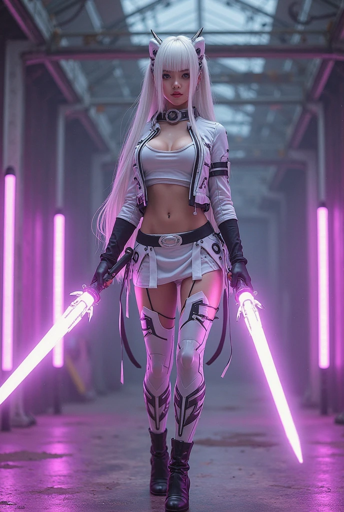 8K uhd, materpiece, a beautiful girl, detaild eye, good face, detaild eyebrow, cyberpunk outfit, white outfit, cyberpunk, Cyberspace, cyberpunk shining background, neon effect, Spreading lighting, red lighting, whole body capture,full body,big tits ,big tits