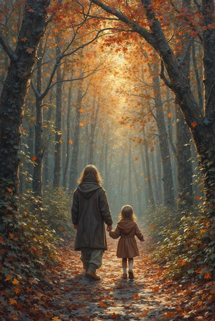 Children playing with leaves in the forest in autumn