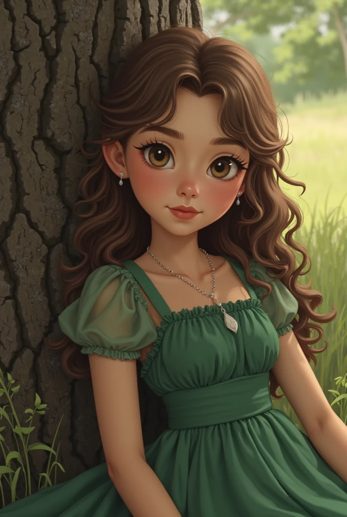 solo (((26-year-old girl))) with ((long brown curly hair)) (hair detailing) and ( (clear dark green eyes)), ((portrait)), BREAK, ((put on a green-synthetic dress)) (dress detailing), (young girl detailing), (Bonifasco lighting detailing), (deta(skin detailing), BREAK, ((sitting in the community on full moon night)), (cinematic lighting), ((detailed background)), ((large angle view)), (three-quarter view))), (half body shadow), [back light],  [Twilight Ray], [Detailed Ambient Light], [Natural Gray Light], [General Belly Light], (High Wild Wildlife Detail), [Realistic Proportions], [Explicit Content], [Sharp Focus], (Questionable Content), (Shaded), ((Masterpiece)), BREAK
