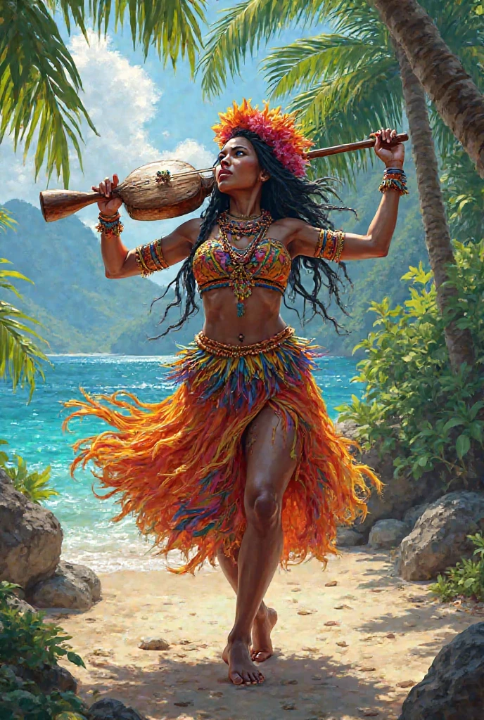 A beautiful African woman dressed in beautiful vibrant african design clothes, playing drums under the ocean surrounded by coral reefs and aquatic animals, moonlight piercing through the ocean with iridescent light, highly detailed images, vibrant beautiful colours, photorealistic image, 8k, ultra HD, unreal engine rendered, cinematic lighting, artgerm style,