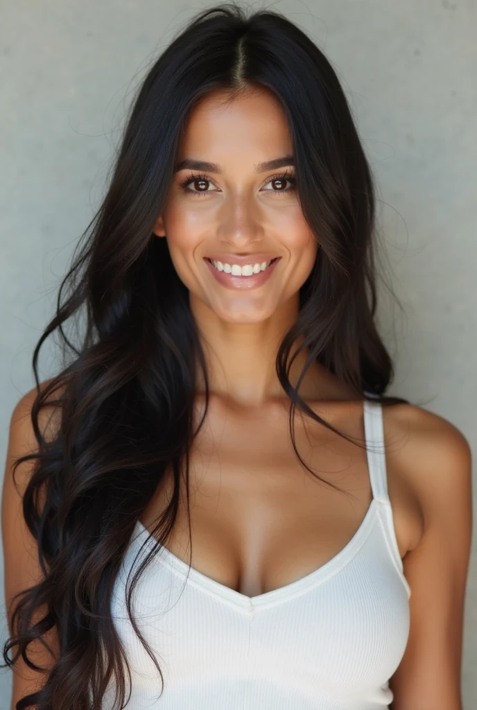 1 woman, A 25-year-old woman resembling Famke Janssen, Light Yellow Deep V Light Knit Sweater, Looking at the camera, well-shaped bust, greek cityscape, smile, cheerful and happy, clear sky, skin texture, cinematic light, ultra high resolution, photorealistic, best quality, complex and delicate, 8K wallpaper, highest quality, masterpiece