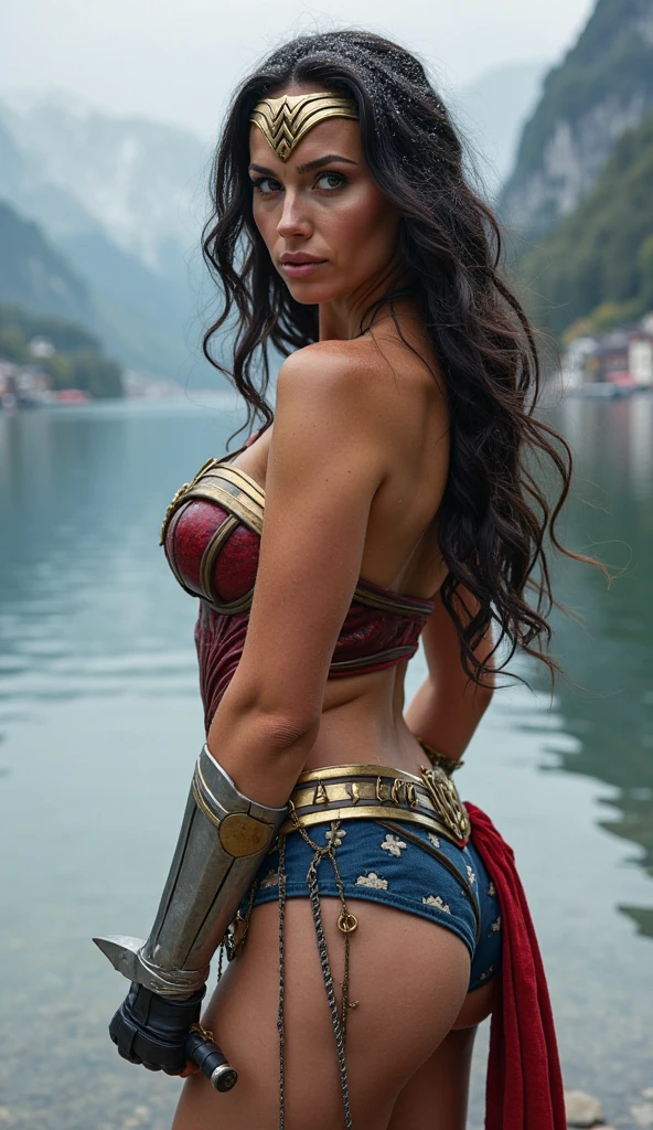 ((masterpiece), (solo character), (photorealistic:1.4), ),(best quality), (epiCRealLife), (g4lg), (g4lg large breasts), (g4lg show cleavages), (Gal Godot in wonder woman costume), (lora:epiCFlashPhoto),(flashphoto), (flash photography) (look at viewers), , (photoshoot), (wonder woman theme), (outdoor), (daytime), (Gal Godot lakeside), (g4lg lying on pier), (lying on back),