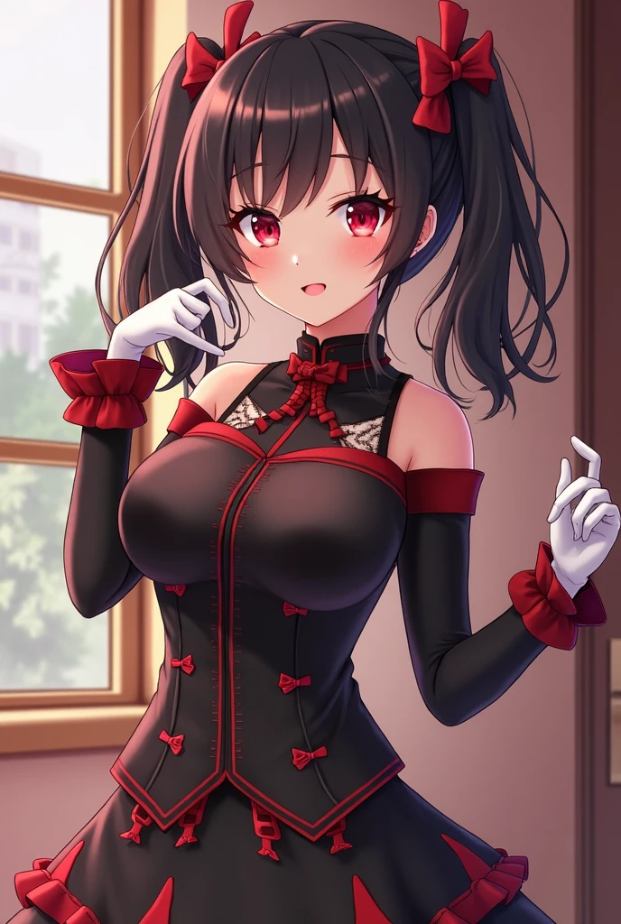 ((best quality)), ((masterpiece)), (detailed), ((highres)), In lavish manor library,  extremely long black hair. Fluffy black cat ears. Long black cat tail on butt, 1catgirl, 20 year old, slim body, controlling, dominant pose, snickering, naked. Heterochromatic eyes, one red eye, one gold eye. No shoes, black fishnets, nude, no clothes, anime, short, provocative 
