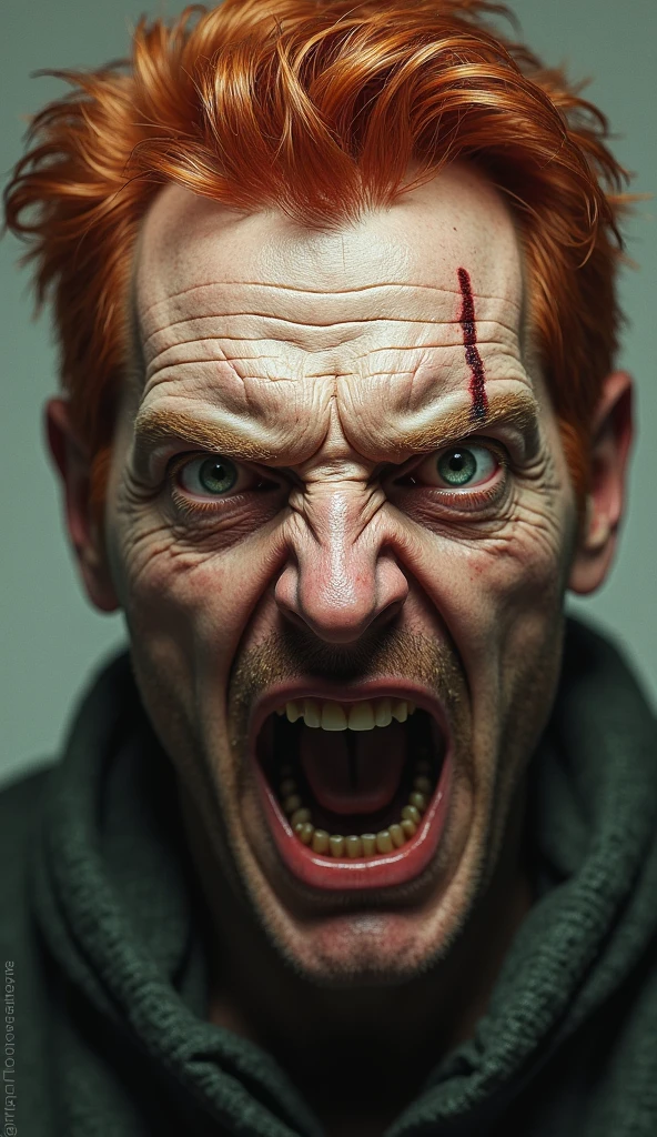 Bald man,Red head,anger,Roar