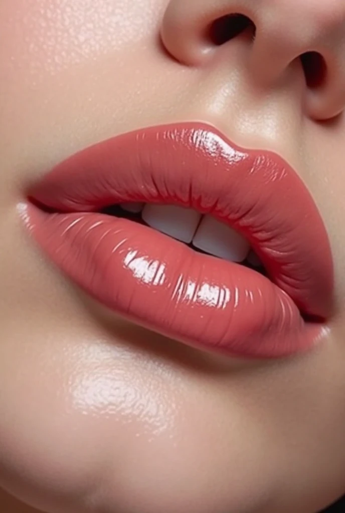 high quality image, lip gloss, close up, plump lips, sexy mouth, mouth slightly open, teeth showing, beautiful