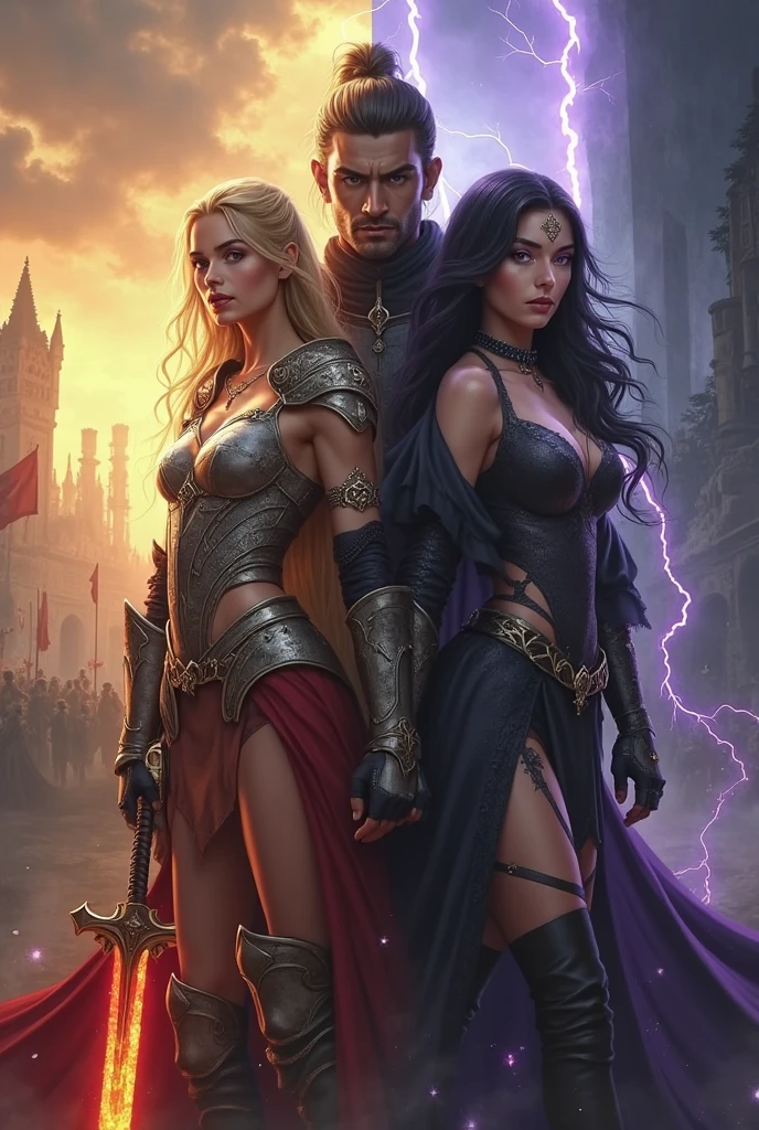 Beautiful woman, goddess of the dark, with her guards