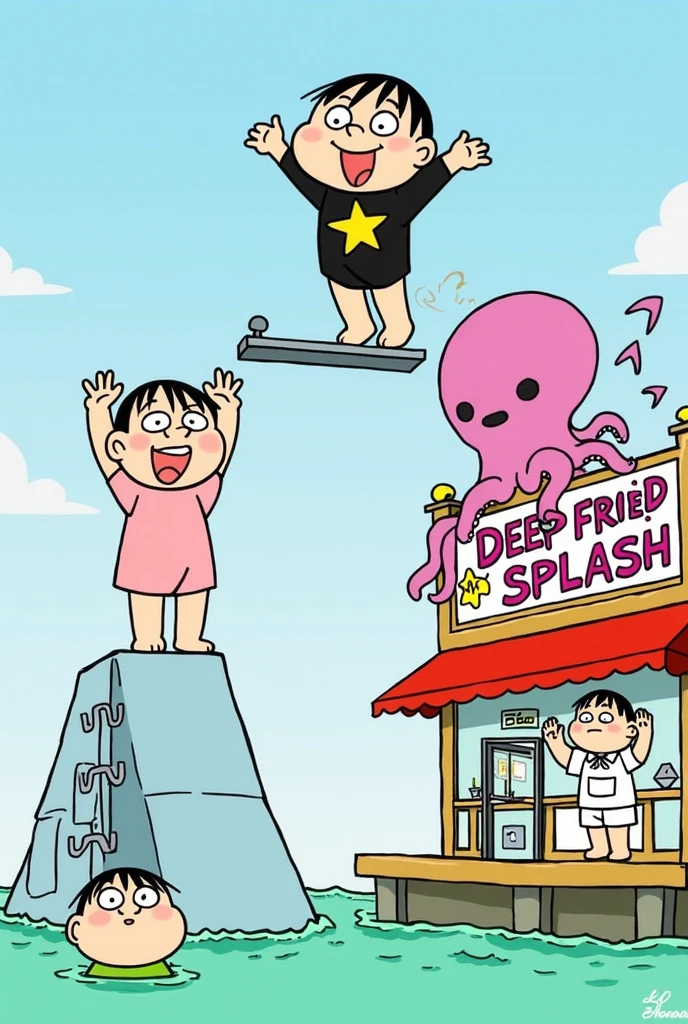 Illustration of a woman in a referee's uniform standing in front of an octopus, There are catfish on both sides,Just a joke, the artist is Charles Burns, alex gross, Octopus wrestling with spheres, Charles Burns, shintaro kago, Octopus fighting an astronaut, Inspired by Yuko Shimizu, Squid Game, Octopus Garden, Squid attack, Tom La Padula