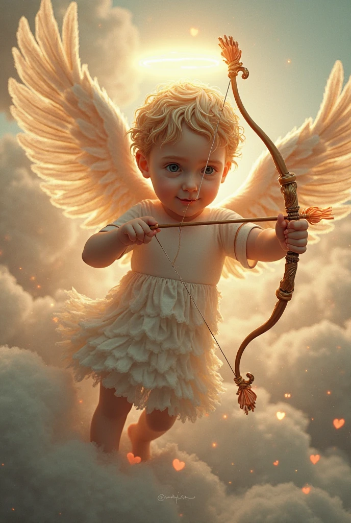 Sad Cupid among the gray clouds