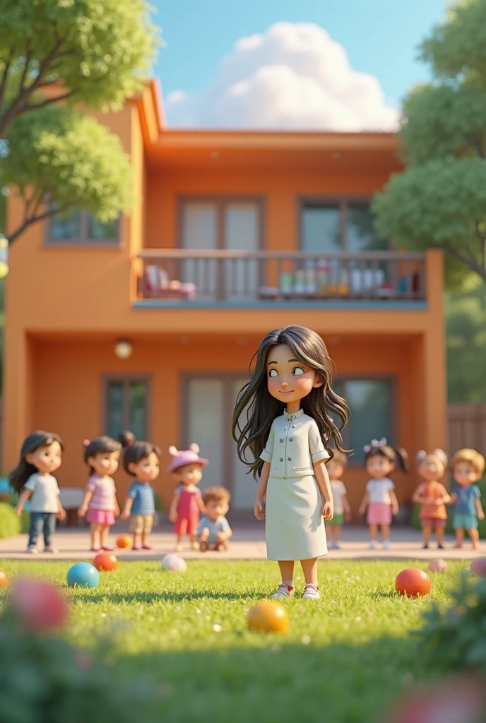 Generate an awe-inspiring hyper-realistic image showcasing a mesmerizing 10-year-old Chilean girl with authentic features, gracefully positioned in front of a dynamic and vibrant park.