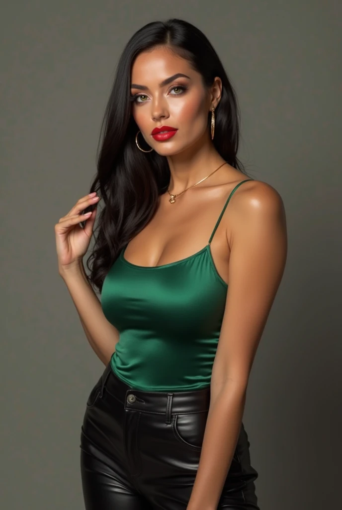 Half-length glamour portrait, nikon D850, f1.6 lens, 200mm, DSLR, 22 Megapixels, (((Private garden of a Mediterranean villa in Marbella scene))), shot of a stunning 20 years old portuguese girl, (smile:1.4), (wearing Green blazer with leather shorts:1.6), ((seductive pose)), hot girl, (((big natural breasts))), (((brown ponytail hair))), (small girl), symmetrical face, photorealistic, photography, (bright natural lighting), gorgeous, deep cleavage, (masterpiece), best quality, high resolution, extremely detailed, cinematic lighting, (((very narrow waist))), rich colors, hyper realistic, lifelike texture, ((jewelry)), (((She has beautiful hands and wears rings))), (bracelet), (necklace), (ankle chain), (nail polish) (earrings), Fuji Superia 200, 8k
