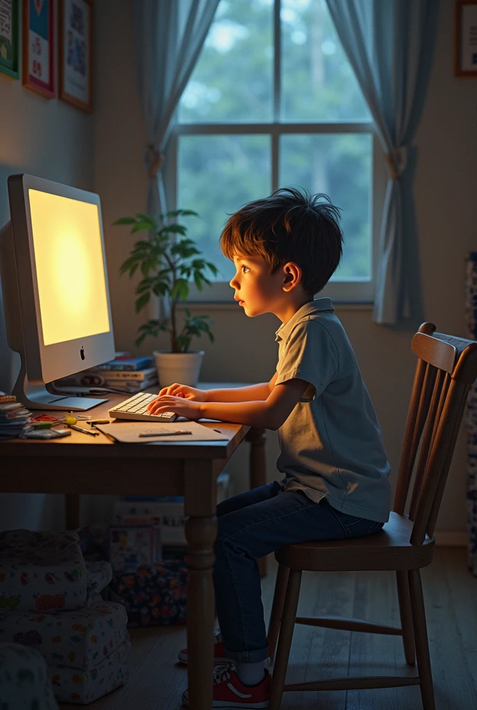 Photo ,room, a boy of about playing with a laptop on the floor