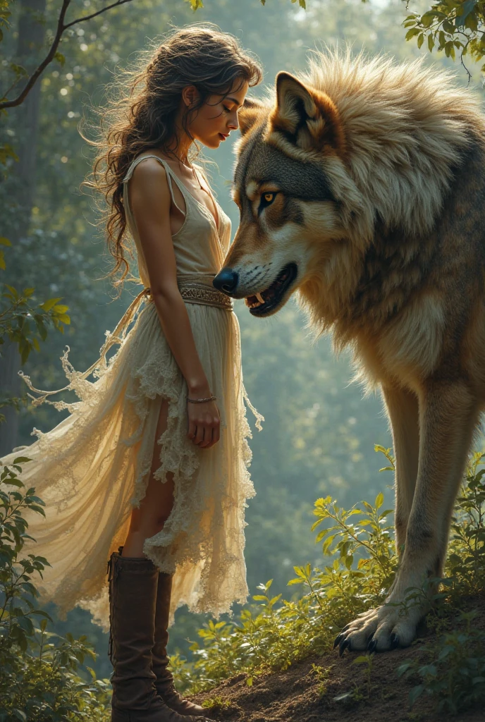 A huge wild gray wolf protecting a beautiful girl
(Pieza maestra: 1.5) (fotorrealista: 1.1) (Bokeh) (La mejor calidad) (textura detallada de la piel, poros, cabello: 1.1) (intrincado) (8k) (HDR) (papel tapiz) (cinematic lighting) (foco nítido )