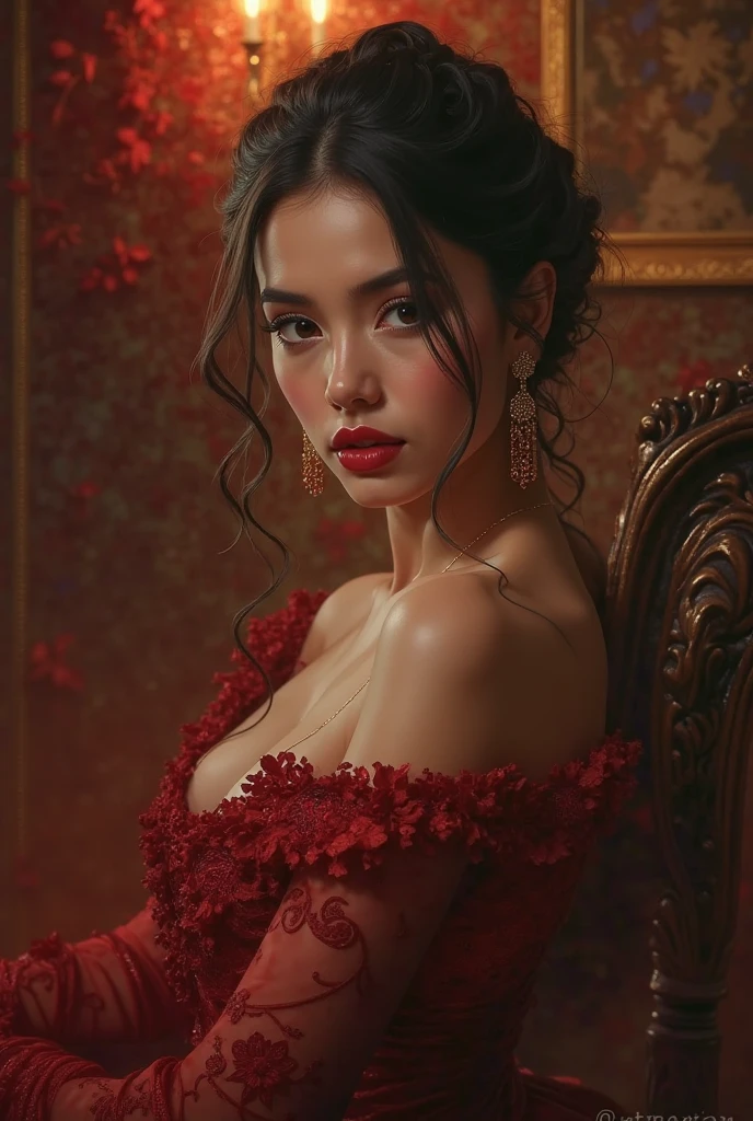 a beautiful woman with dark hair, red dress, dramatic lighting, glossy skin, full body pose, photorealistic, intricate, 8k resolution, (best quality,4k,8k,highres,masterpiece:1.2),ultra-detailed,(realistic,photorealistic,photo-realistic:1.37),HDR,UHD,studio lighting,ultra-fine painting,sharp focus,physically-based rendering,extreme detail description,professional,vivid colors,bokeh,portraits