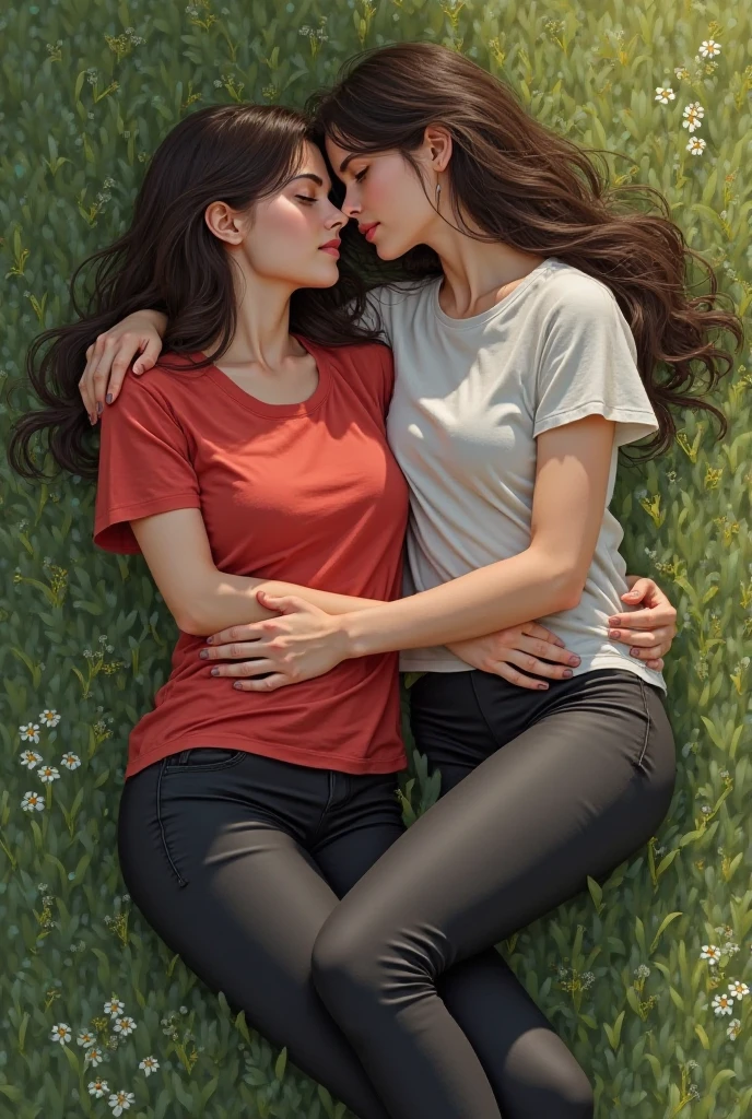 (RAW photogr,超高分辨率,tmasterpiece,best qualtiy:1.4),Complicated details,2 20 year old Korean girl,Wear a loose black T-shirt and skinny jeans,Stand on the grass and take pictures,hugs,Intimate relationships,Detailed meadow,A sweet smile on a small face,The face and skin are pink and fair,Ultra-realistic facial details,Playful and coquettish pose,The calves are straight and slender:1.5,Wear high-end branded colorful travel shoes:1.5,eventide,warm color,Broad lighting,naturalshadow,taking a full body photo:1.8