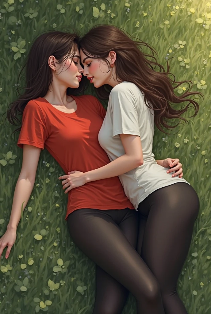 Photorealistic style, Woman with Barcelona shirt ,, Make handjob On another woman futanari Who is on top of a bicycle