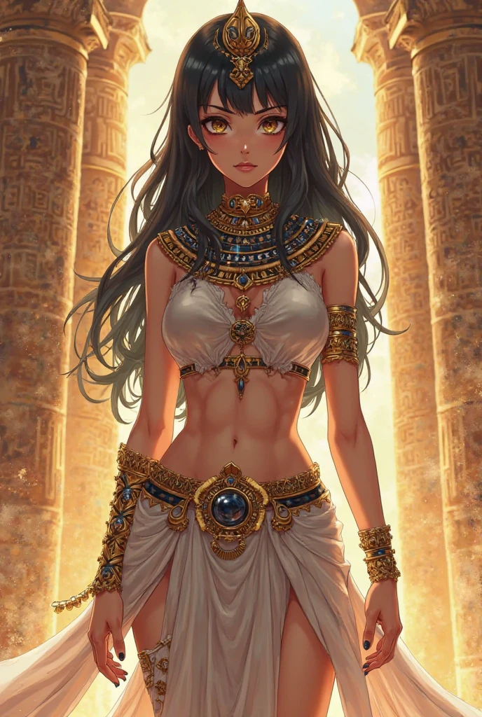 Teenage boy. Egyptiane Gottheit Anubis. He looks like a teenage boy. Egyptiane Kleidung. long black hair. Lots of gold jewelry. dark skin. Desert. Egyptian. blue eyes. Rotes Make Up. mystical.