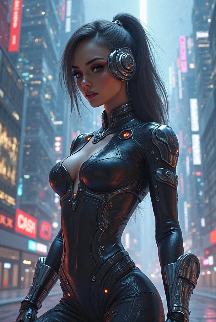 Beautiful image of Reika Shimohira as a (Cyberpunk Nekomata catgirl), slender body, cat ears, cat tail, ((kneeling on edge of rooftop)), ((dynamic pose)), science fiction, (cyberpunk city in the background), Gantz, Cyberpunk 2077, Ultra realistic photo, masterpiece, best quality, CG, wallpaper, HDR, high quality, high-definition, extremely detailed, {beautiful detailed face}, {beautiful detailed eyes}, (detailed light){{intricate detail}}, {highres}, ((detailed face)), neon light, chiaroscuro, key visual, intricate detail, highly detailed, breathtaking, vibrant, cinematic lighting, 18+, Nsfw