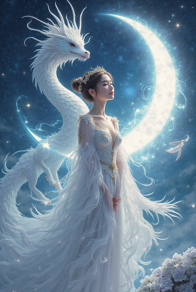 In a captivating image, an elegant woman clad in a white Chinese gown glides through the sky atop a mythical Chinese dragon. As they traverse the heavens, her flowing gown and the dragon's iridescent scales create a mesmerizing vision of harmony and otherworldly beauty.
hdr, (photorealism, masterpiece quality, best quality), , pureerosface_v1,ulzzang-6500-v1.1,