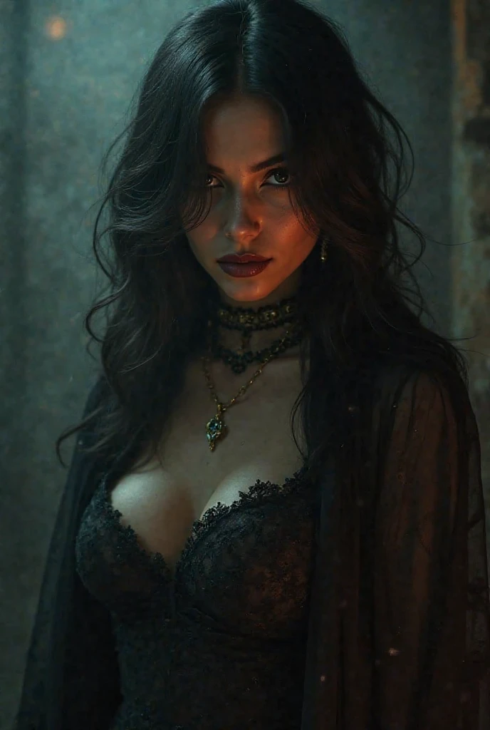 a beautiful busty woman in a black corset, dark and moody foggy background, dramatic lighting, detailed facial features, intricate corset design, photorealistic, highly detailed, cinematic lighting, dark fantasy, dramatic atmosphere, 1girl