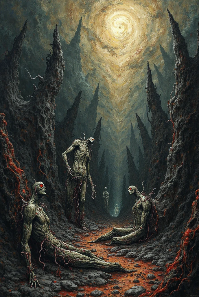 Create an intricate, high-resolution 4K (UHD) illustration that closely resembles a page from a meticulously crafted demonology book. The illustration should vividly portray a malevolent entity cloaked in shadow, its form consisting of a grotesque arrangement of bones. These bones should be organized in a macabre fashion, with the faces of tormented souls intricately etched and drawn onto the surface of the bones. These imprisoned souls' expressions must bear the weight of their past sins, profound regrets, and agonizing screams of torment.
The entire scene should be engulfed in an oppressive ambiance, conveying a sinister and eerie atmosphere, and the color palette should be strictly limited to shades of black and gray, giving the image a foreboding and spectral quality.
Furthermore, emphasize the creature's own countenance, distorting it to the point of being utterly unrecognizable. This distortion should enhance the horrific nature of the entity and accentuate the chilling details of the bones and the imprisoned souls, making it a truly nightmarish vision.
Please execute this prompt with meticulous attention to detail to create a truly haunting and evocative representation in the style of a demonology book, and ensure that the final image is in stunning 4K resolution (UHD).