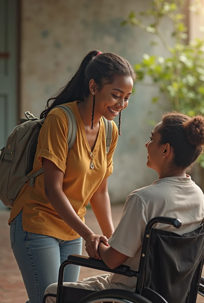 Petite teen at school with mom at school sweating