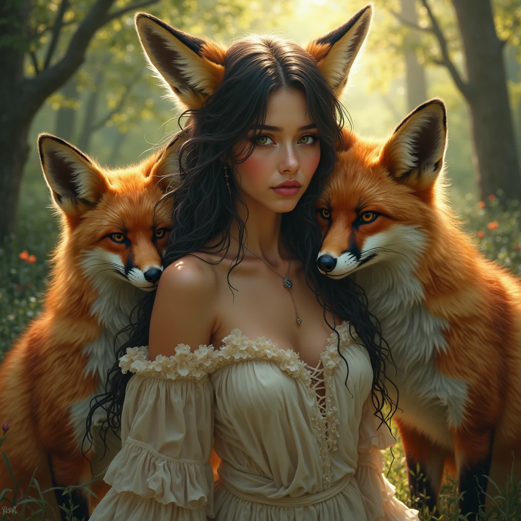 Werewolf humanity woman with large breasts breastfeeding her cubs