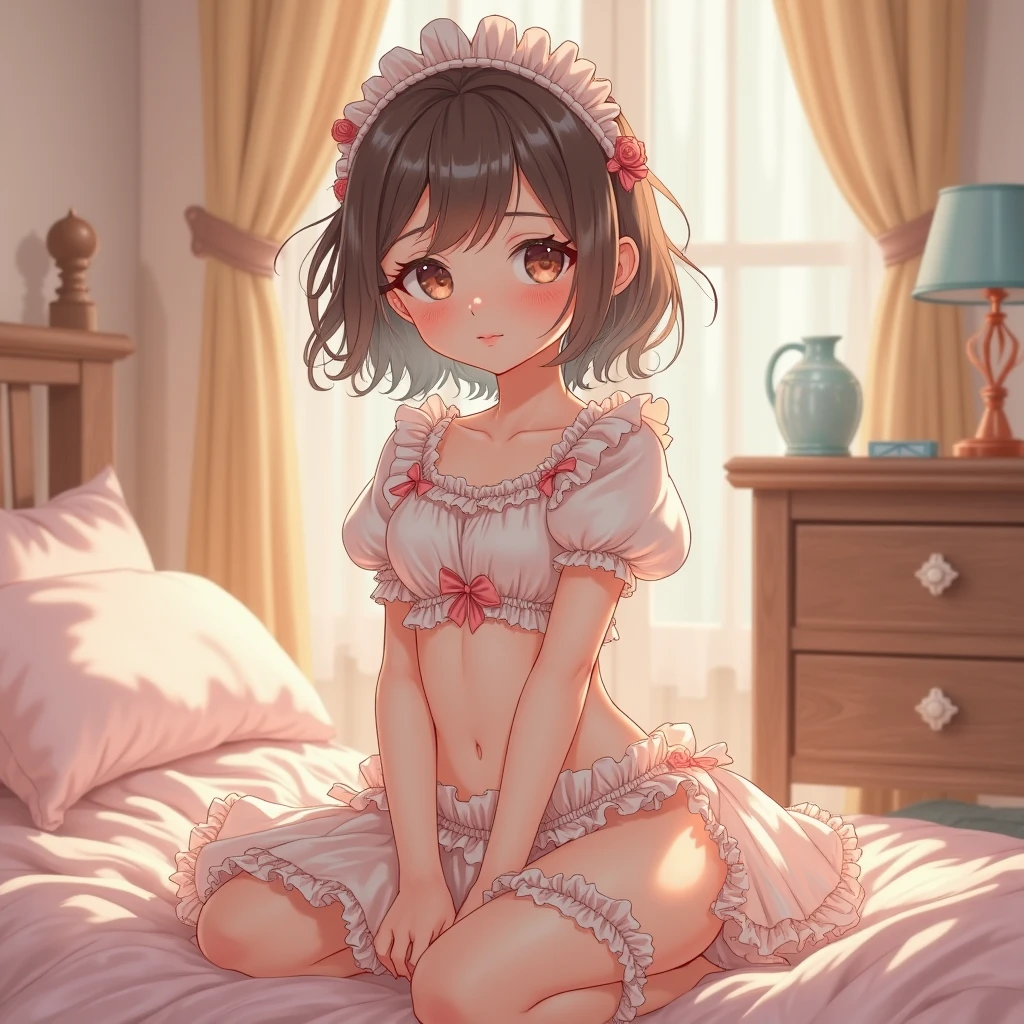 （masterpiece，best quality，best quality, masterpiece），Mine, , , (适合任何Pillow背景的光影））, 穿着pajamas可爱女孩在Pillow上摆姿势 ，pajamas，,（很多Pillow），Soft cushion，，，，很多Pillow，，，（Pillow），，，（充满细节的Pillow），（Around the protagonist），steam，，（Pillow），（palace），（palace殿卧室），（Pillow），柔软的Pillow，，（Classical European style bedroom ），（excited，shy person，Lack of expressiveness，），，, ((Maximum resolution)), artwork, ，,,(Interior of the palace),,(Deluxe Rococo Canopy King Bed),Luxurious curtains with ornate ribbons hang around the spacious bed,((((床上堆满了许多Pillow)))),Quilt details,Detailed bed linen,Deep Bed,Background with depth,((详细的Pillow)), ((((大量的Pillow))))，,，详细的软Pillow,,((女孩正躺在许多柔软的Pillow上,周围有许多Pillow))，、In a huge, Large canopy bed、Soft pink sheets and quilt、色彩鲜艳的柔软Pillow、很多的Pillow、Pastel-toned bed、Delicate face。Background with depth,MASTURBATING WITH PILLOW，sitting，happy，，Smile，更多的Pillow，akagi_Miriam_theidolmastercinderellagirlsu149,short_hair, black_hair, brown_eyes, brown_hair, two_Side_up, smile, open_mouth, upper_body, hair_ornament