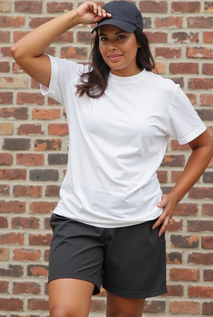 An Asian woman wearing yoga clothes and sneakers stands in a blank background,Full body photo,Very obese women,Stand up straight,Hyper-realistic style,style of photography,Natural light,Super meticulous
