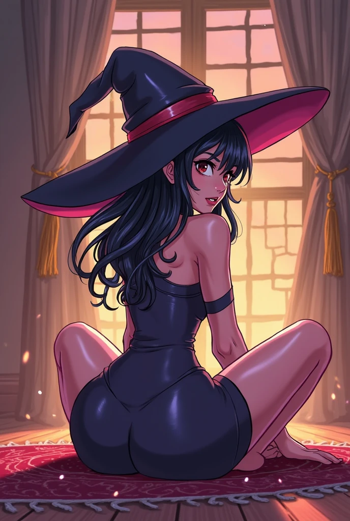 8K. Viola adult from anime as a witch with witch hat, choker, bridal gauntlets, dress, black dress, mole \(marking\), mole under eye. (Wide smile:1.10), (looking back:1.05). (In a dark forest:1.05), (high details:1.05), Sexy_POV (From below:1.10)
<lora:Viola | Dekoboko Majo no Oyako JijM [Pny XL]_v:1.10>