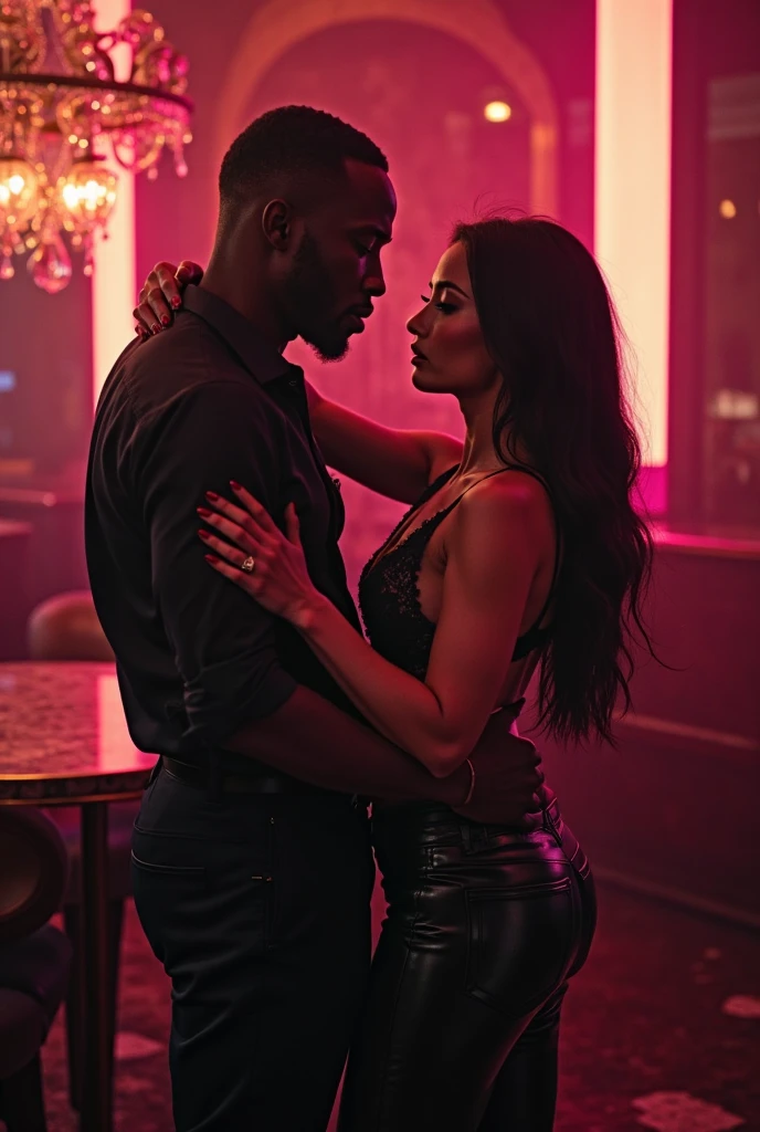 Can you create a 3d animated picture of a boy and a girl in their early 20s on a bed in a dark room the only light is the one from outside flowing in through the windows. The girl is sitting the boy's lap while they kiss. Her hand is around his neck and in between her fingers is a blunt and her other hand hangs loosely by her holding a lighter. His hand are holding her waist  slightlyinside her t-shirt. She is dressed in a t-shirt and short while he is shirtless and wearing sweatpants. There is green and blue led lights in the room.The girl is brown skinned with blonde braids reaching her lower back. The boy is also  brown skinned with a fade hair cut.The picture should look like it was taken from the side and only their side profile is visible.