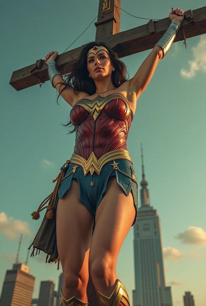 18yo,(wonder woman :1.1),((ripped costume:1.5)),scarred face,large breasts, erected nipples,cleavage of the breast,masterpiece, best quality,8k, abstract, psychedelic, neon, (honeycomb pattern), (creative:1.3), fantasy,nsfw,cameltoe,show off groin,ass focus,spread legs,from below,On the roof of a high-rise building,the morning sun,wet pussy,spread pussy,((Crying face:1.3)),from below,(muscular legs:1.3),(cum:1.2),((Shibari, arms behind back:1.4)), ((hands on back)), ((amarrada com cordas)), ((hands tied back)), ((rope restraint)),metal collar,(sitting:1.2),((ass)),(from behind:1.2),metal collar