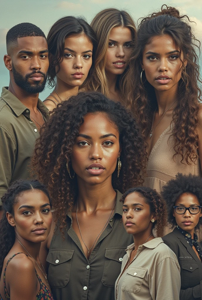 (A single black man laying on his back, in-bed wearing shorts, in-center of composition) A diverse group of five young adult Americans, representing different ethnicities and characteristics, wearing yoga-pants and blouses, displays their unique beauty with perfect bodies, large breasts, wide thicc-hips, Among them, there are blonde young adult girls with auburn hair, emanating an air of natural elegance. Brown young adult girls with silky locks and a captivating sheen show off their exotic beauty. Also present are black young adult girls with stunning curly hair, highlighting their authenticity and cultural pride, (the women surround a singular BLACK MAN with short-hair, from all sides) (in a bed) the women kiss the singular Black Man, touch the singular Black man, masterpiece, high details, high quality, best quality.