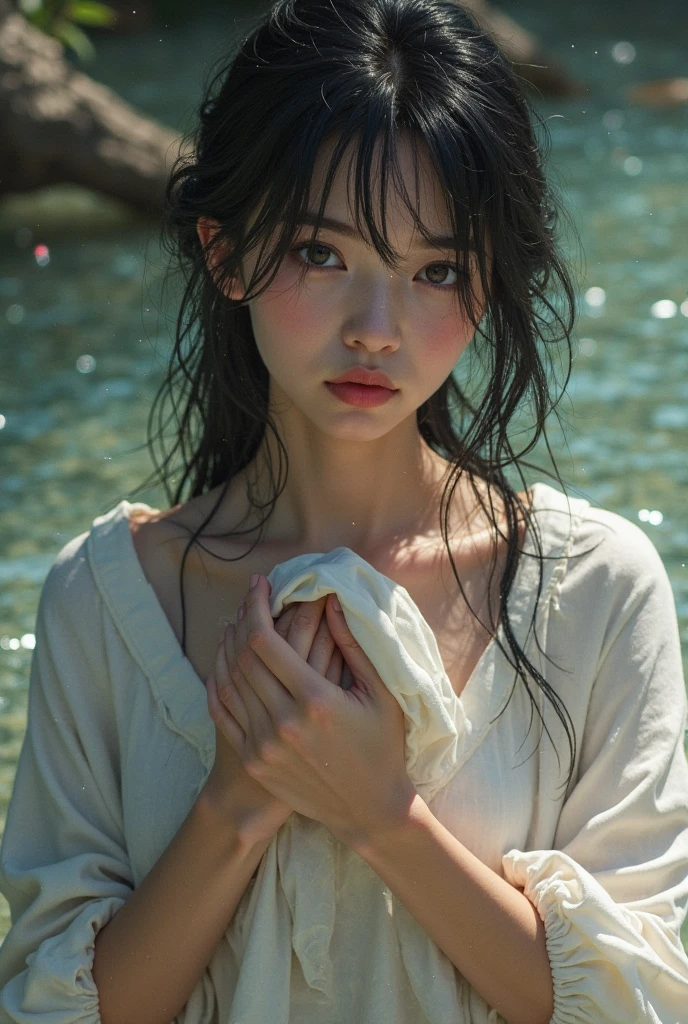 (Close up face shot of slender small-breasted two side up black medium hair with bangs girl wearing a white summer dress:1.5)、(One girl is crying with tears at the cape of the sea in Japan:1.5)、(Darkness midnight with sea:1.5)、(blurred background:1.5)、(Natural light:1.5)、(8k ultra detailed master piece:1.5)、(perfect anatomy:1.5)、(Photorealistic stick:1.5)、(Raw photo:1.3)、(highest quality:1.5)、(High resolution:1.3)、(Delicate and beautiful perfect face:1.3)、(Delicate and beautiful eye air skin:1.3)、(Real Human Skin:1.3)、((thin legs))