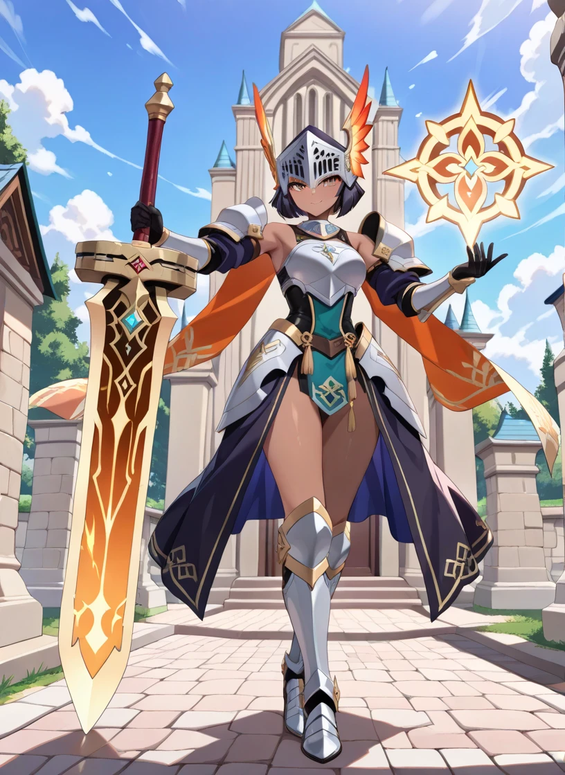 character reference sheet, 1 woman, 20 years old, ((granblue fantasy character)), ((blade and soul game character)), wearing blade and soul and granado espada hybrid costume, complete full body, character design sheet, ((1 front perspective view, 1 front view and 1 back view only)) yellow and white themed costume design, symmetrical elements in costume, costume simulation detection like in CLO, marvelous designer, 8k resolution, ultra high definition image output