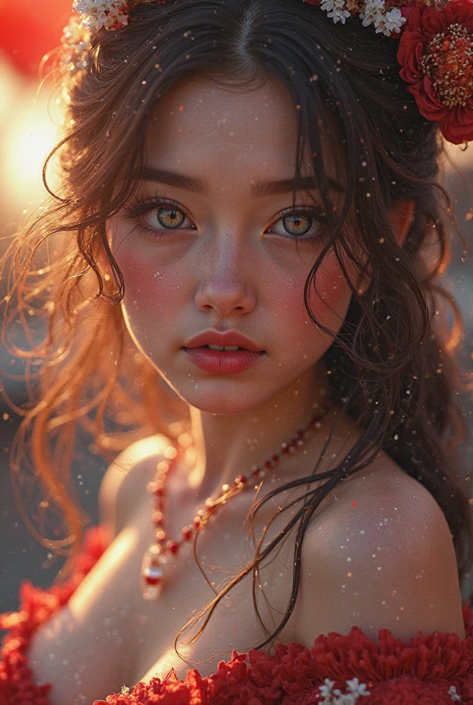 Mujer, 18yr old, Asian, esbelta, hermosa, bikini rojo, playa, bronceada, very wet wet body, rostro alegre, cinematography lighting, 8k hdr, toma trasera, cabello largo, blanco, sin fondo,