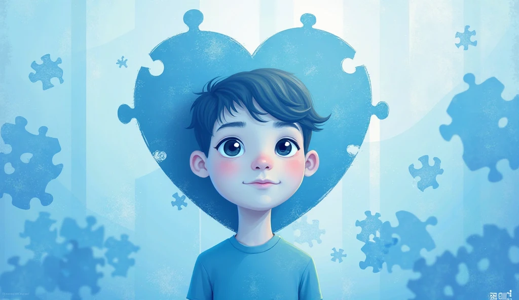 image of a blue heart and a boy
