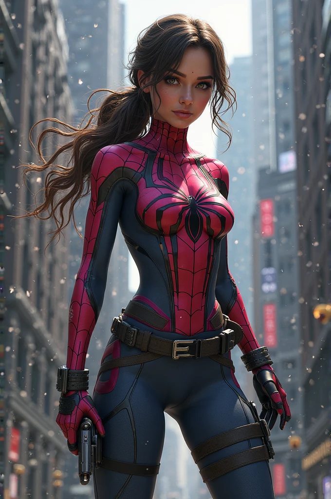 beautiful woman, detailed defined body, using spider man cosplay, 1girl, solo, atmospheric perspective, Nikon, masterpiece, super detail, award winning, 8k, textured skin