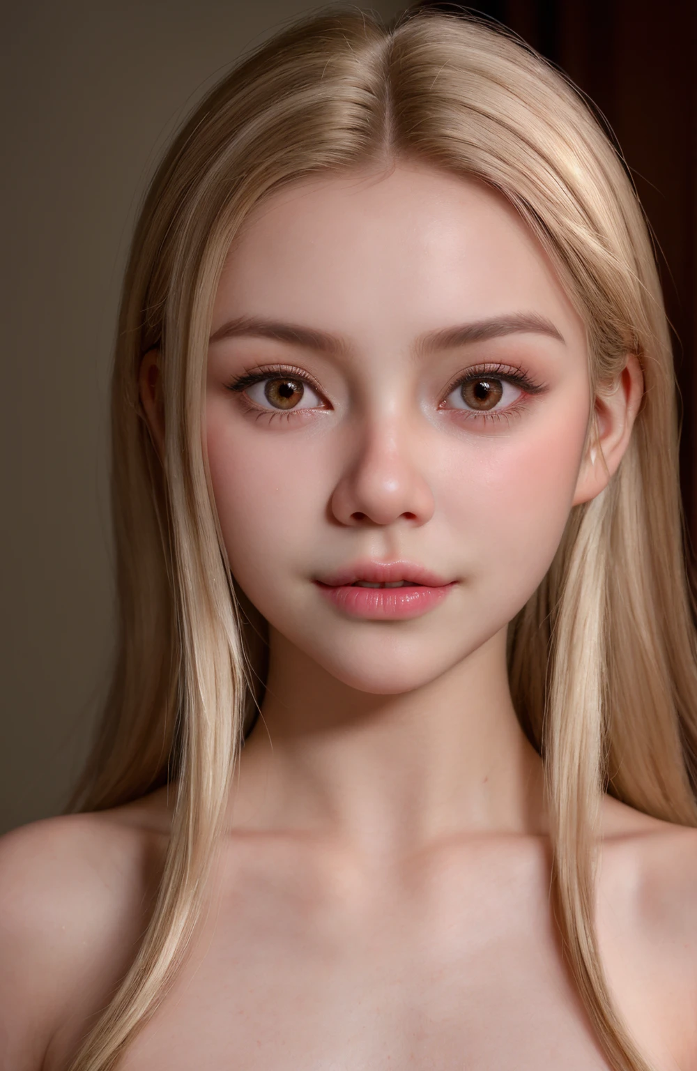 ((16k photo, RAW photo,hi best quality, ultra real, photorealistic:4K)), (intricate details, masterpiece, hyper-realistic, ultra detailed, 1girl, solo), a photo of a (platinum smoke blonde hair), (light brown eyes), young white girl, ((young girl, girl, tween girl, loli)), full naked, naked, real nipples,), flat chest, ((, youthful body, youthful face, young body, young face, petite)), (closed mouth, thick lips, full lips, cupid's bow lips), full makeup, (pink lips), showing her face, very sexy , jaw-dropping beauty, seductive look at the camera, sexy young girl, beautiful girl, cute face, innocent face, innocent look, seductive pose, (facing viewer), wide medium shot:1.4