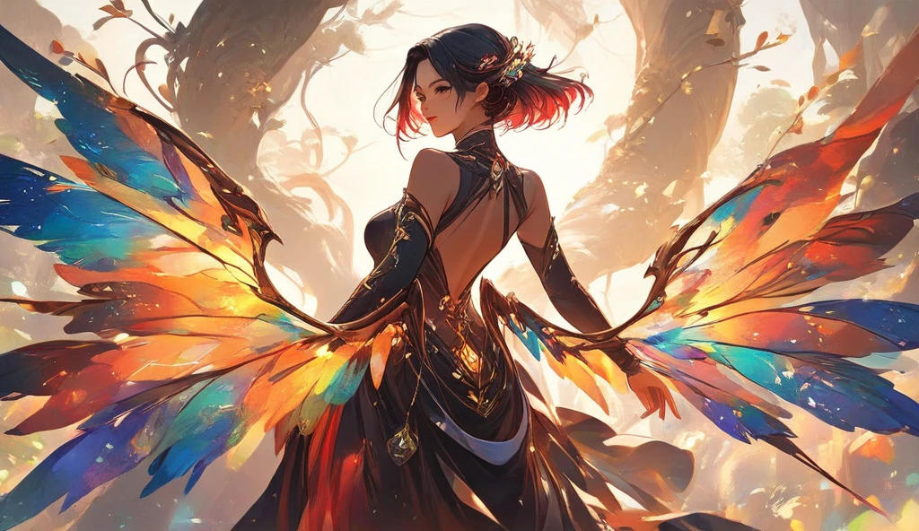 1girl, <lora:kaineNierReplicant_v10:0.5>,<lora:HonkaiImpactSeeleRed3concepts_10:0.6>,divine goddess with orange curly hair and intricately detailed back wings,glowing effect wings, painting, fan art,detailed, perfect anatomy,reflection light, realistic light,8k octane wallpaper,hardline,highly detailed,