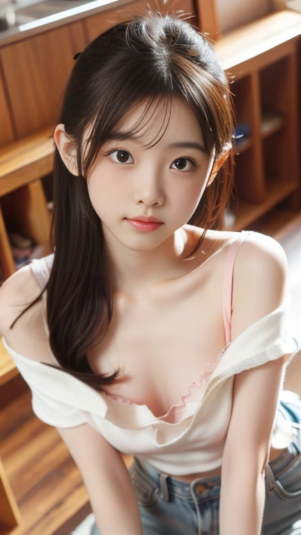 ((()))、(((A charming face)))、(((Young face)))、(((beautiful girl)))、(((A beautiful woman)))、Beautiful woman、Cute woman、((Innocent face))、((Smile))、((Ultra-detailed face))、((Detailed lips))、((Detailed eyes))、((double eyelid))、(((Beautiful Face)))、(((Beautiful, well-shaped eyes)))、(((Beautiful, well-shaped lips)))、Very Short Hair、ponytail、Pixie cut、BREAK、BREAK、(((Wearing a costume from Ojamajo Doremi)))、(Wearing colorful costumes)、Off the shoulder、BREAK、8 heads、(((slender)))、(((Slim body)))、(((Thin body)))、(((Slim woman)))、(Flat Chest:1.5)、BREAK、Photographic quality、Natural light、(フォトRealistic:1.4)、(Highest quality:1.2)、(Ultra-high resolution:1.2)、8K、RAW Photos、Realistic、High Detail、Film Grain、Detail Skin、Symmetrical、Delicate skin、Real human skin、pores、Super detailed、Detailed、(masterpiece : 1.2)、Thin face、Sharp Face、Small Face、Small face、Narrow shoulders、Small shoulders、Small shoulders幅、Slim shoulders、Narrow shoulders幅、Beautiful Japanese Woman、Beautiful Korean Woman、Slim womanモデル、Young Gravure Idol、Realistic young gravure idol、Young Sensual Gravure Idol、Young Pretty Gravure Idol、Japanese Model、Young Gravure Idol、(From the knee up) 、arms behind back:1.3
