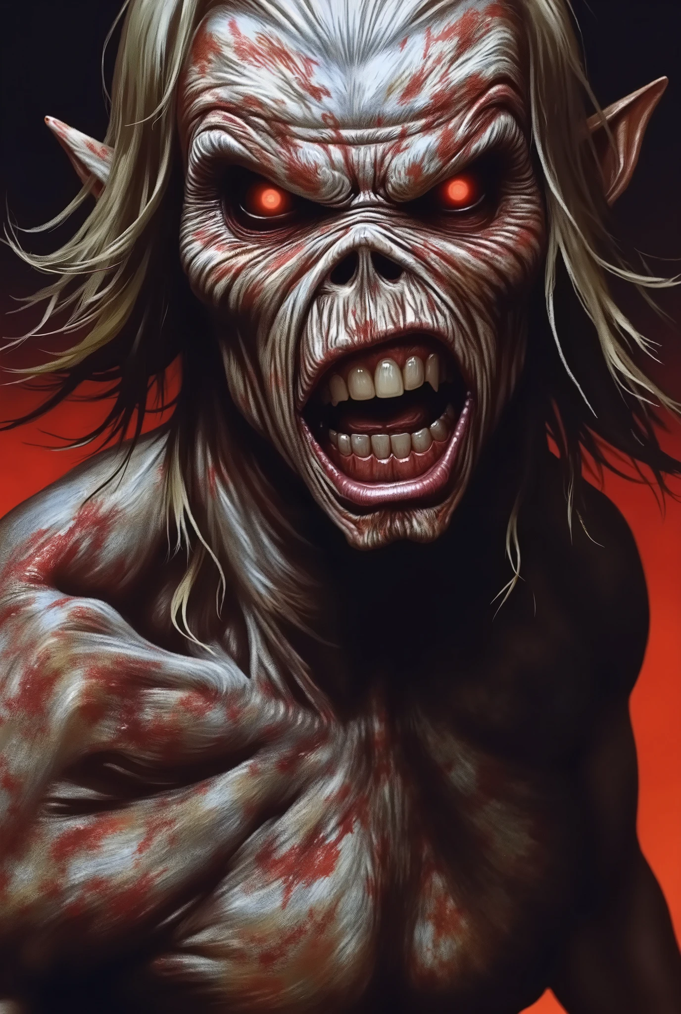 a close up of a poster of a man with a large head, iron maiden, maiden, iron maiden album cover, official poster artwork, 1 9 8 0's heavy metal album art, by Ron Walotsky, drew struzan tomasz alen kopera, promotional poster art, by Drew Struzan, drew struzan illustration art, power metal album cover
