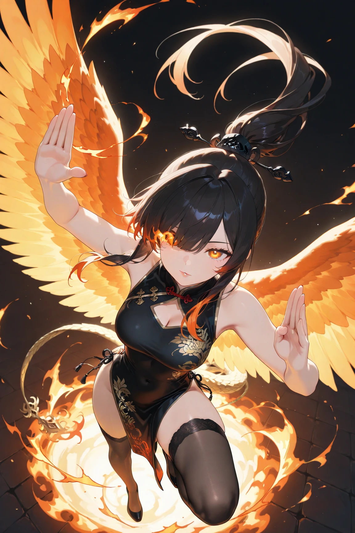 (extremely detailed 8k wallpaper) ,a medium shot photo of a anime scene of a demonic sorceress conjuring fire, various burning chains around her, seductive body,tall body, mature body, BREAK burning aura, fire balls, orange and yellow spark dazzling around, small phoenix flying in the background, lava on the ground, magma, sexy body BREAK,Detailed,Realistic,4k highly detailed digital art,octane render, bioluminescent, BREAK 8K resolution concept art, realism,by Mappa studios,masterpiece,best quality,official art,illustration,ligne claire,(cool_color),perfect composition,absurdres, fantasy,focused,rule of thirds,(((detailed perfect face)))