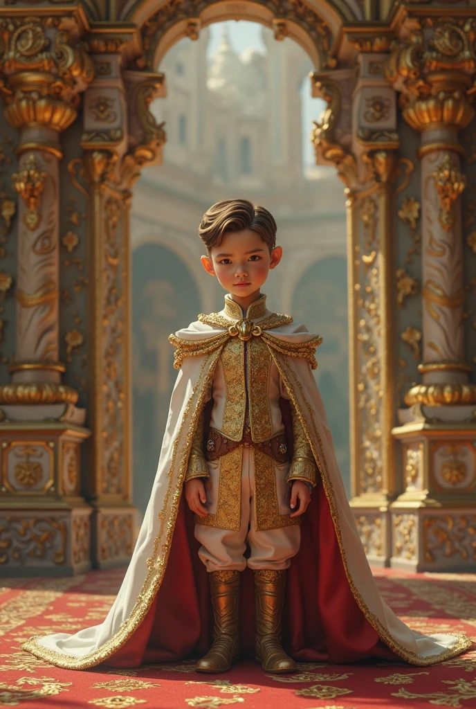 Asian-looking boy specify Jungkook of the bts group, with pale skin, costume of the Disney character the prince ben of descendants